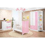 Jogo De Quarto Infantil Doce Magia 3 Portas 2 Gavetas Com Nicho Branco-Branco-Rosa Qmovi