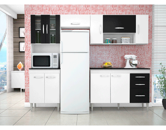 Cozinha Compacta Manuela 4/5 Peças Branco-Branco-Preto Poquema