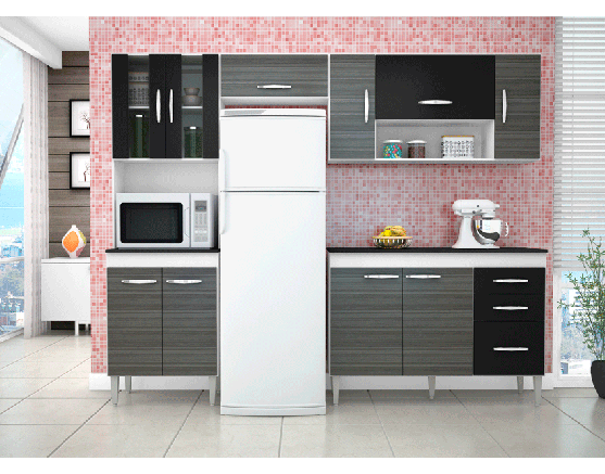 Cozinha Compacta Manuela 4/5 Peças Branco-Grigio-Preto Poquema