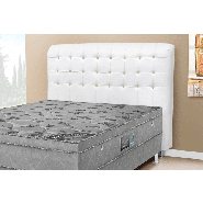 Cabeceira Solteiro Dama Para Cama Box 90CM PVC Canoas Branco Com Botões Creme 0092  Simbal