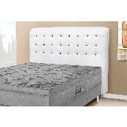 Cabeceira Solteiro Dama Para Cama Box 90CM PVC Canoas Branco Com Botões Preto 0076 Simbal