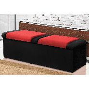 Calçadeira Baú Duquesa 140CM Nobuck Negro Com Vermelho 0142 Simbal