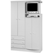 Guarda-Roupa 4 Portas 3 Gavetas Com Nicho 833 Doce Magia Branco-Branco Qmovi