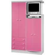 Guarda-Roupa 4 Portas 3 Gavetas Com Nicho 833 Doce Magia Branco-Rosa Qmovi