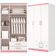 Guarda-Roupa Açai 3 Portas 2 Gavetas Branco/Branco/Rosa Chá Henn