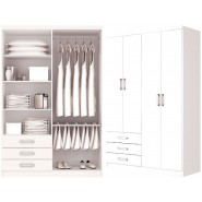 Guarda-Roupa Caju 4 Portas 3 Gavetas Branco/Branco Henn