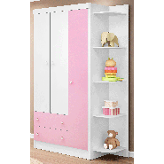 Guarda-Roupa Infantil Doce Magia 136 Com Cantoneira Branco-Branco-Rosa Qmovi