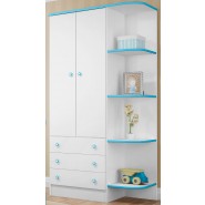 Guarda-Roupa Infantil Doce Sonho 2 Portas 3 Gavetas Com Cantoneira Branco-Branco-Azul Qmovi