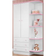 Guarda-Roupa Infantil Doce Sonho 2 Portas 3 Gavetas Com Cantoneira Branco-Branco-Rosa Qmovi