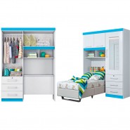 Guarda-Roupa De Solteiro Modulado Duster 3 Portas 3 Gavetas Branco/Azul Brilho Móveis Albatróz