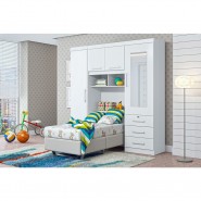 Quarto Modulado De Solteiro Duster Completo 2 Peças Branco/Branco Brilho Móveis Albatróz