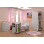 Jogo De Quarto Infantil Doce Sonho Branco/Branco/Rosa Qmovi