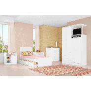 Jogo De Quarto Infanto Juvenil Doce Magia Com Cama 220 Branco/Branco/Branco Qmovi