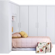 Quarto Modulado De Solteiro Duster Completo 4 Peças Branco/Branco Brilho Móveis Albatróz