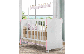 Berço Infantil Doce Sonho 102 Com Rodízios Branco-Branco-Rosa Qmovi