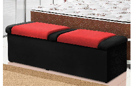 Calçadeira Baú Duquesa 160CM Nobuck Negro Com Vermelho 0142 Simbal