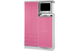 Guarda-Roupa 4 Portas 3 Gavetas Com Nicho 833 Doce Magia Branco-Rosa Qmovi