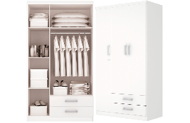 Guarda-Roupa Açai 3 Portas 2 Gavetas Branco-Branco Henn 