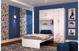 Guarda-Roupa Cravo 4 Portas Com Cama De Solteiro Branco-Branco Henn