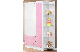 Guarda-Roupa Infantil Doce Magia 136 Com Cantoneira Branco-Branco-Rosa Qmovi