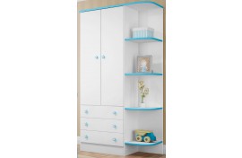 Guarda-Roupa Infantil Doce Sonho 2 Portas 3 Gavetas Com Cantoneira Branco-Branco-Azul Qmovi