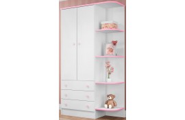 Guarda-Roupa Infantil Doce Sonho 2 Portas 3 Gavetas Com Cantoneira Branco-Branco-Rosa Qmovi