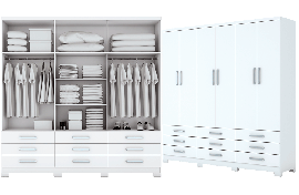 Guarda-Roupa Lara 6 Portas 9 Gavetas Branco-Branco Henn