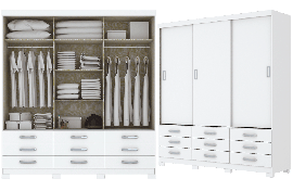 Guarda-Roupa Uran 3 Portas Deslizantes 9 Gavetas Branco-Branco Henn