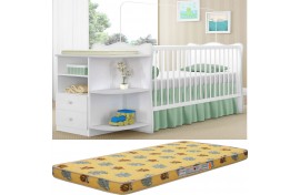 Kit Colchão Aconchego D18 BD 10CM Com Berço 101 Com Cantoneira Branco-Branco-Qmovi