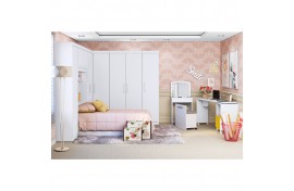 Quarto De Solteiro Modulado Duster 6 Peças Branco-Branco Brilho Moveis Albatróz